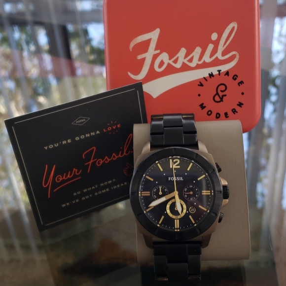 ❌SOLD❌FOSIL PRIVATEER SPORT CRONOGRAF BLACK/GOLD - Picture 3 of 12